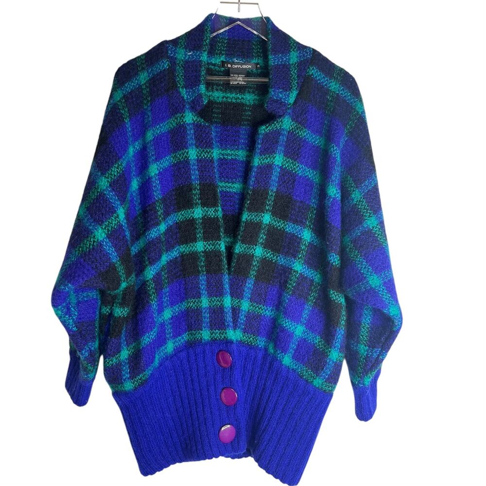 1980's Vintage Wool Blend Plaid Cardigan Sweater